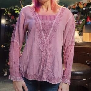 Embroidered Peasant Tunic Top